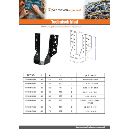 1 x Balkdrager U-vormig to Flenzen / Zijflappen buitenkant 63X158 Zwart gegalvaniseerd staal