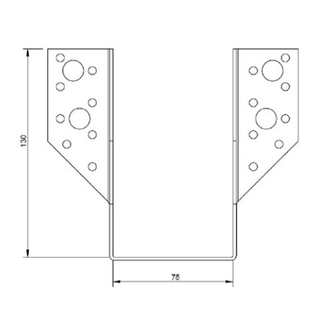 1 x Balkdrager U-vormig to Flenzen / Zijflappen buitenkant 75X130 Zwart gegalvaniseerd staal