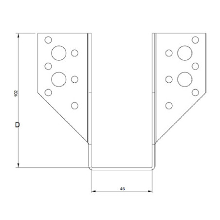 1 x Balkdrager U-vormig to Flenzen / Zijflappen buitenkant 46X102 Zwart gegalvaniseerd staal