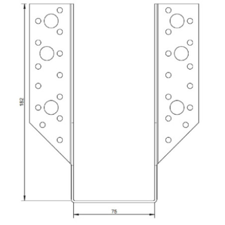 1 x Balkdrager U-vormig to Flenzen / Zijflappen buitenkant 75X182 Zwart gegalvaniseerd staal