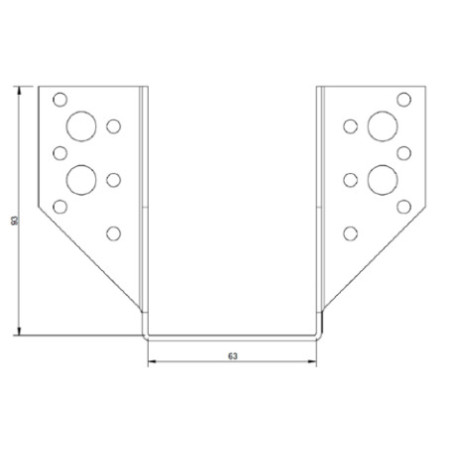 1 x Balkdrager U-vormig to Flenzen / Zijflappen buitenkant 63X98 Zwart gegalvaniseerd staal