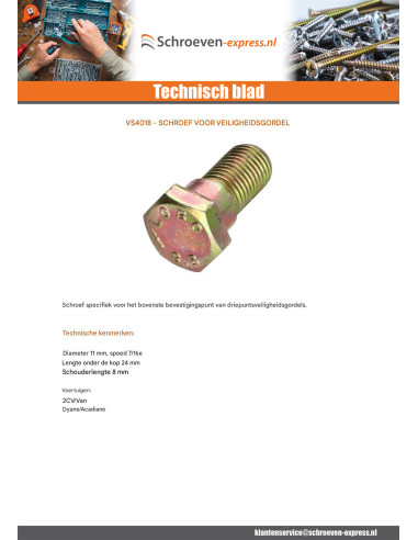 1 x Veiligheidsgordelschroeven 7/16" X 24...