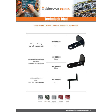 1 x Schuine sluitplaat met schroef voor luik espagnolette 25 mm Zwart