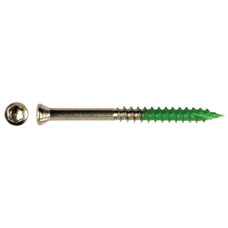 1 x Terrasschroeven gefreesde kop TORX T25 5,5X60 bedraad op 32 A4 RVS anti-wrijving Groen
