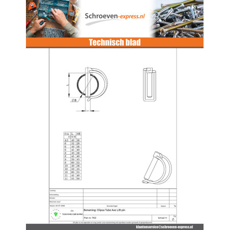 1 x Pin clips 10X40 voor Buis Bichromaat