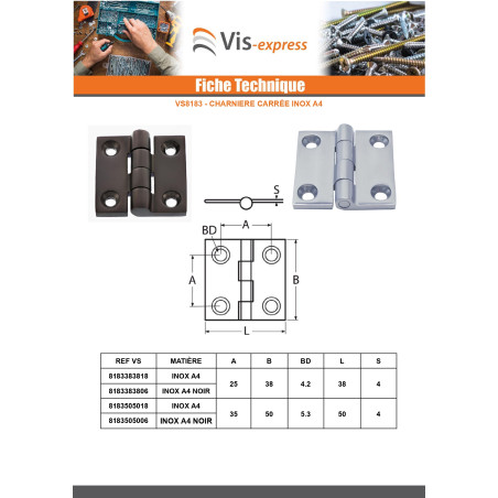 1 x Scharnier vierkant 50x50 A4 RVS