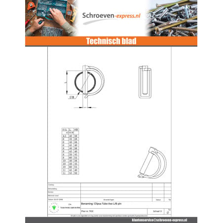 1 x Pin clips 8X50 voor Buis Bichromaat