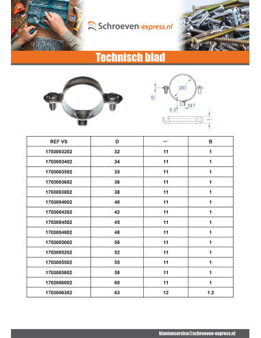 1 x Metalen slangklem M7X150 diameter 10 Wit...