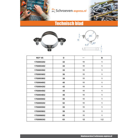 1 x Metalen slangklem M7X150 diameter 10 Wit verzinkt staal