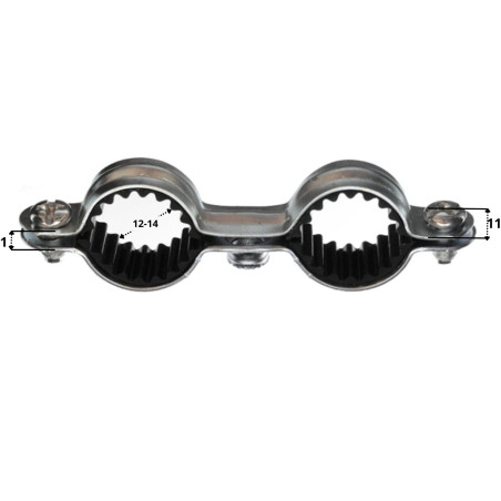 1 x Dubbele geluidsisolerende bevestigingskraag M7X150 diameter 12 Wit verzinkt staal