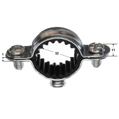 1 x Eenvoudige geluidsisolerende bevestigingskraag M7X150 diameter 32 Wit verzinkt staal