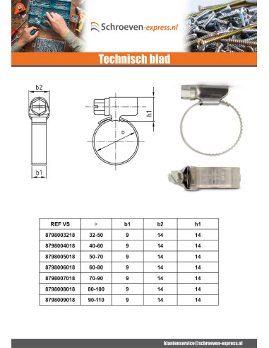 1 x Slangklem RVS W5 diameter 20 to 32...