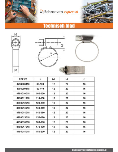 1 x Slangklem RVS W5 diameter 32 to 50...