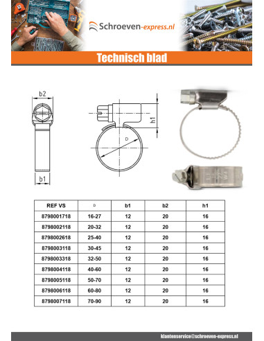 1 x Slangklem RVS W5 diameter 20 to 32...
