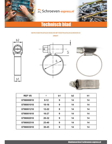 1 x Slangklem RVS W5 diameter 60 to 80...