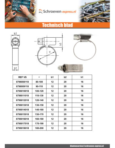 1 x Slangklem RVS W5 diameter 60 to 80...