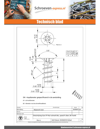 1 x Euroschroef gefreesde kop Pozi 6X16...