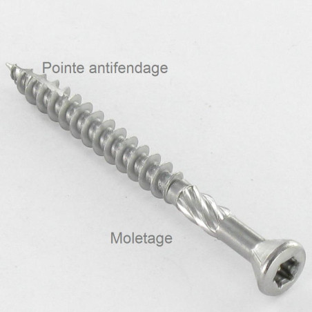 1 x Vlonderschroeven TEKOR gefreesde bolkop TORX T20 4,5X50 anti-splijtpunt type 17 cut RVS C2