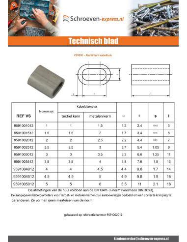1 x Krimphuls Aluminium voor kabel textielkern...