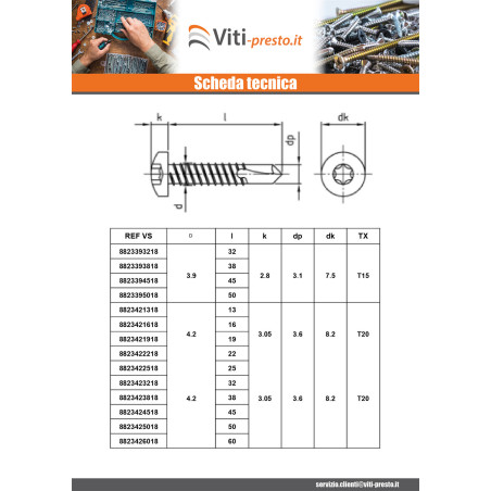 1 x Zelfborende schroef cilindrische kop 5,5X80 TORX T25 RVS AISI 410