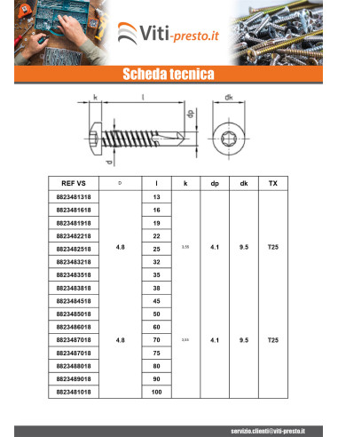 1 x Zelfborende schroef cilindrische kop 4.2X50...