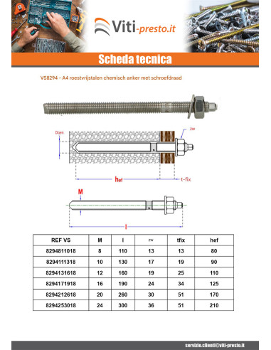 1 x Draadstang Verankering CHEMISCHE M20X260 A4...