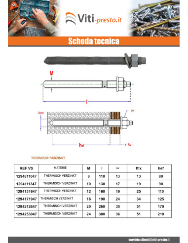 1 x Draadstang Verankering CHEMISCHE M12X160...