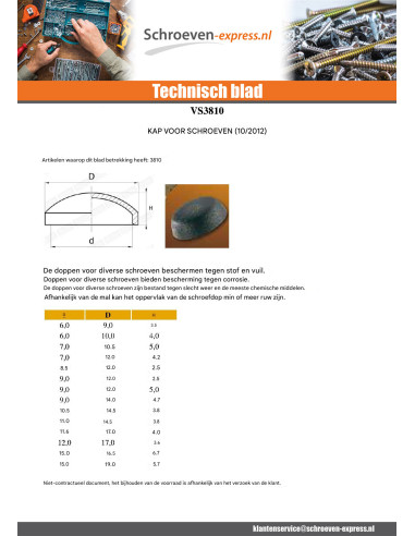 1 x Schroefdop bol cilinderkop...