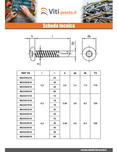 1 x Zelfborende schroef cilindrische kop 4.8X75...