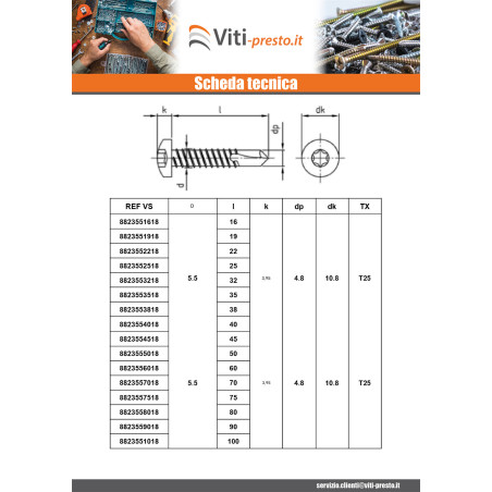 1 x Zelfborende schroef cilindrische kop 4.8X75 TORX T25 RVS AISI 410