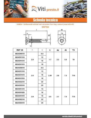 1 x Zelfborende schroef gefreesde kop 3.9X50...