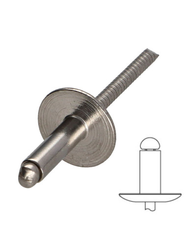 1 x Klinknagel AL/A4 extra brede 4.8X12 RAL9010...