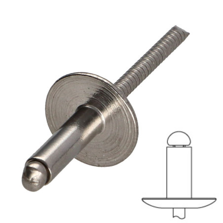 1 x Klinknagel AL/A4 extra brede 4.8X12 RAL9010 zuiver wit