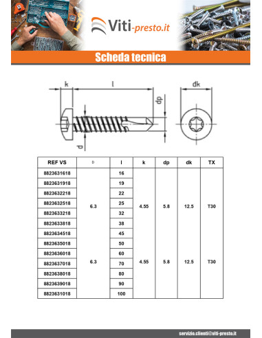 1 x Zelfborende schroef cilindrische kop 4.2X38...