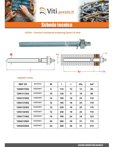 1 x Draadstang Verankering CHEMISCHE M24X300...