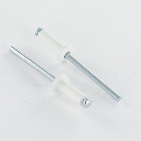 1 x Blindklinknagels Aluminium stang stål 4X12 spandikte 6 to 8 Standaard ronde kop RAL9003 veiligheidswit