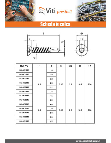1 x Zelfborende schroef gefreesde kop 3.9X16...