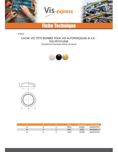 1 x Schroefdop bol cilinderkop Schroeven...