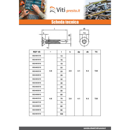 1 x Zelfborende schroef gefreesde kop 4.8X32 TORX T25 RVS AISI 410