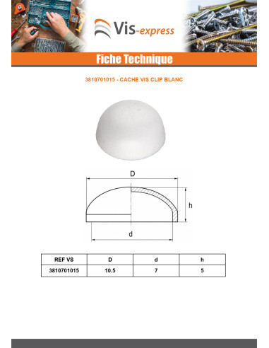 1 x Schroefdop VIDEO 7X10.5 Polietileno branco