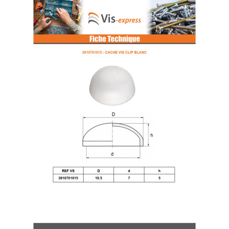 1 x Schroefdop VIDEO 7X10.5 Polietileno branco