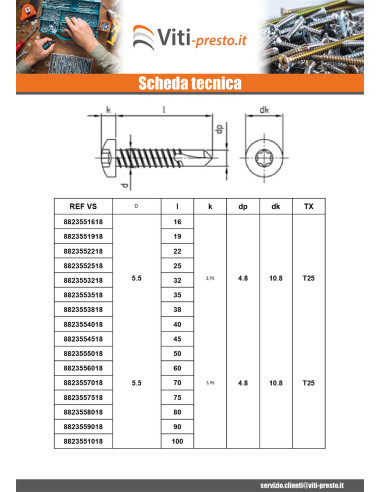 1 x Zelfborende schroef cilindrische kop 6.3X22...