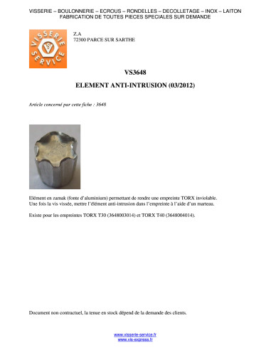 1 x ELEMENT ANTI-INBRAAKBEVEILIGING TORX T40...