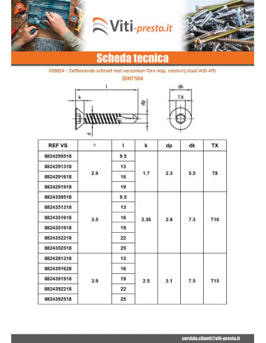 1 x Zelfborende schroef gefreesde kop 6.3X90...