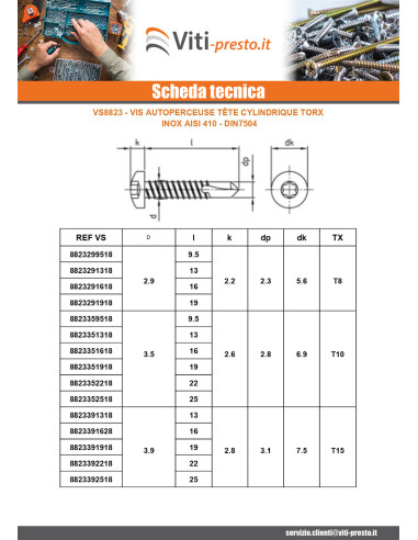1 x Zelfborende schroef cilindrische kop 3,5X22...