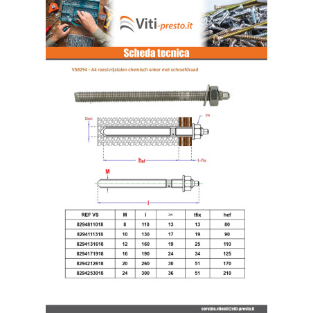 1 x Draadstang Verankering CHEMISCHE M16X190 A4 RVS