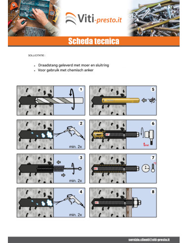 1 x Draadstang Verankering CHEMISCHE M16X190 A4...