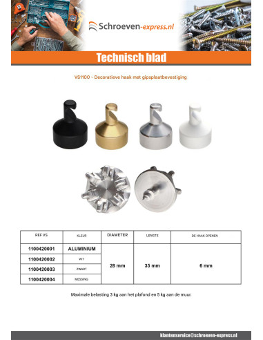 1 x Haak decoratief Aluminium wit met...