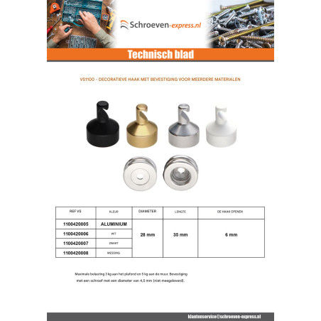 1 x Haak decoratief Messing met bevestiging multimateriaal L'ATTACHANTE