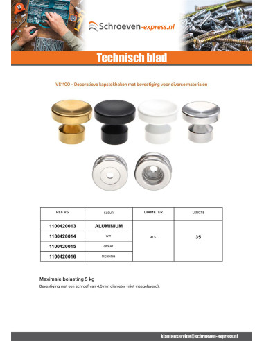 1 x Kapstok decoratief Aluminium wit met...